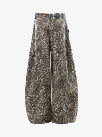 Vintage Leopard Print Cargo Barrel Pants 