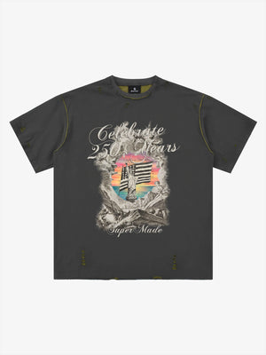 Statue of Liberty Graphic Distressed Reversible T-Shirt 