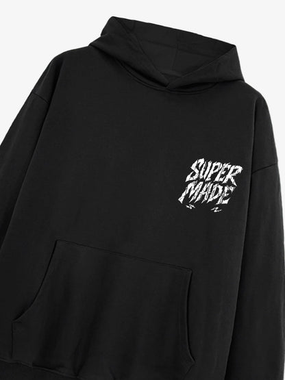Distressed Graphic Bold Angel Wings Design Hoodie 