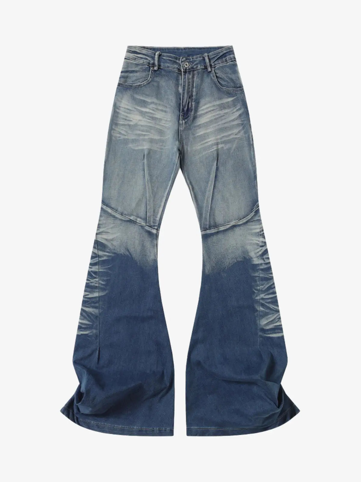 Washed Panel Seam Flare Jeans 