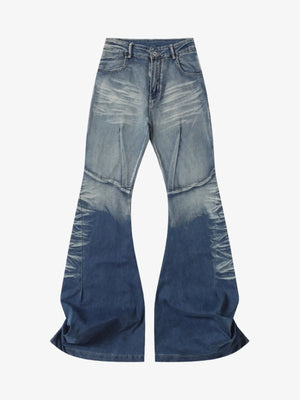 Washed Panel Seam Flare Jeans 