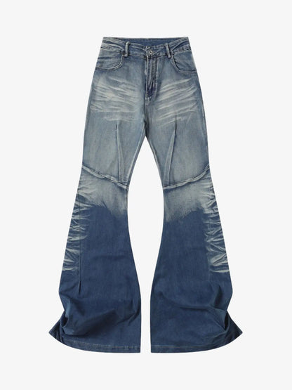 Washed Panel Seam Flare Jeans 