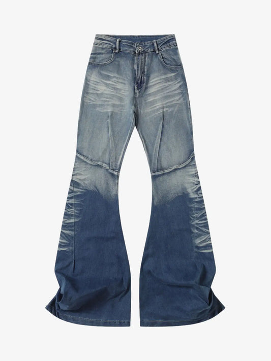 Washed Panel Seam Flare Jeans 