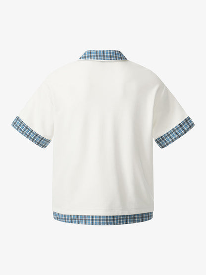 Pique Cotton Polo Shirt with Plaid Contrast Collar & Cuffs – Classic Fit