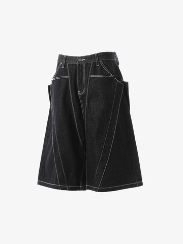 Contrast Stitching Deconstructed Denim Jorts 