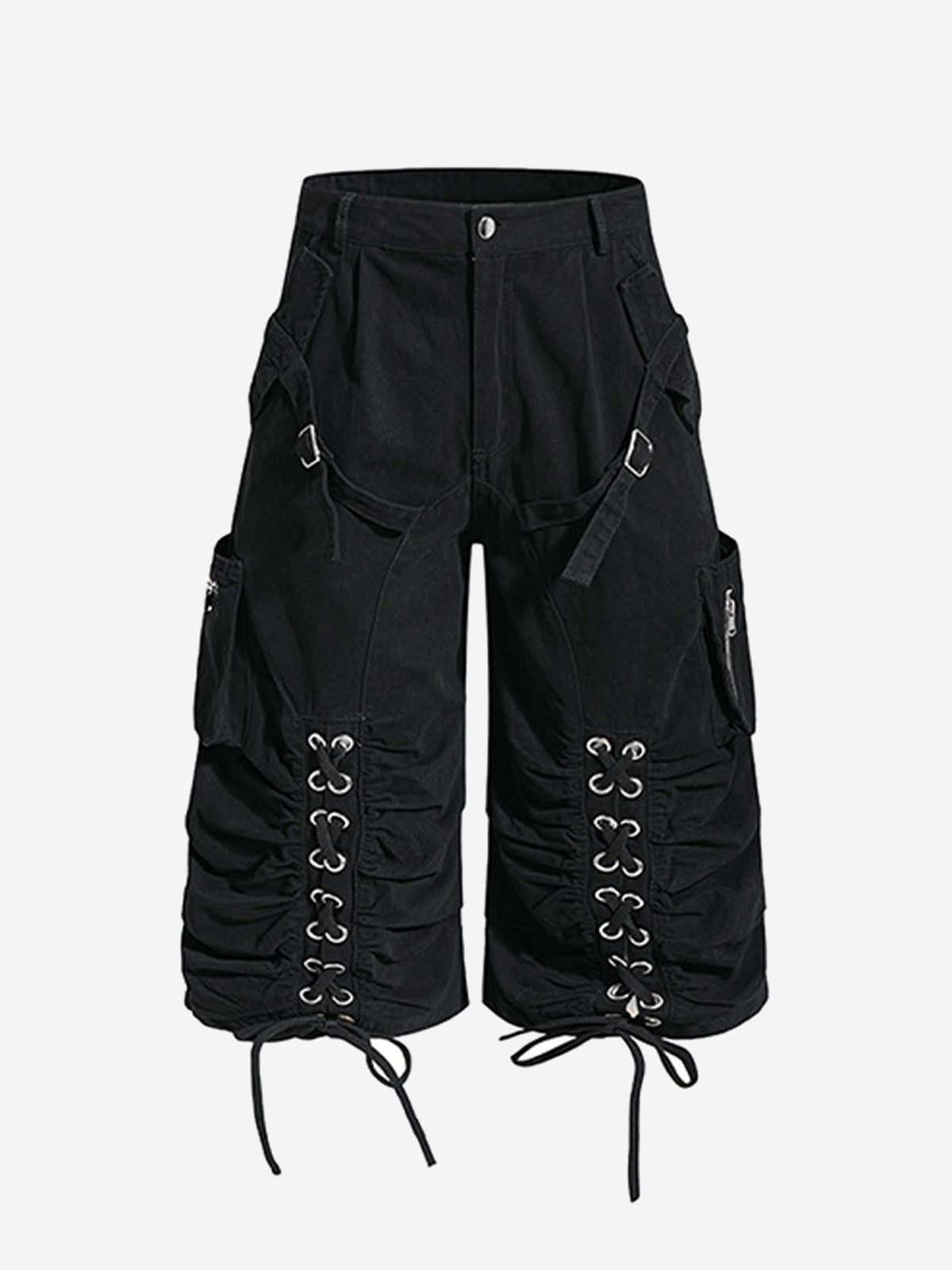 Y2K Schnür-Cargoshorts mit gerafftem, weitem Bein
