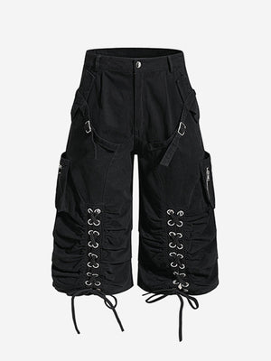 Y2K Schnür-Cargoshorts mit gerafftem, weitem Bein