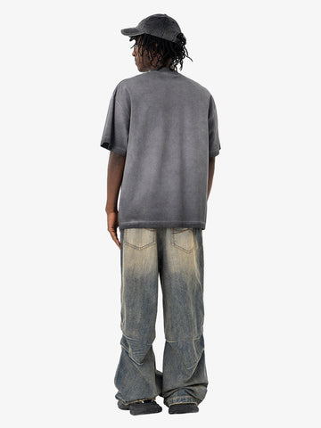 Vintage Gradient Spray Letter Print T-Shirt 
