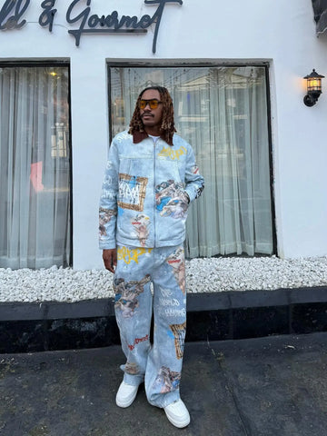 Artistic Patches Graphic  Distressed Denim Jacket - 2573 