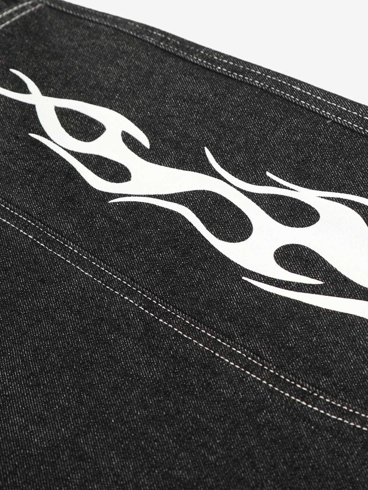 Contrast Stitching Flame Denim Shorts 