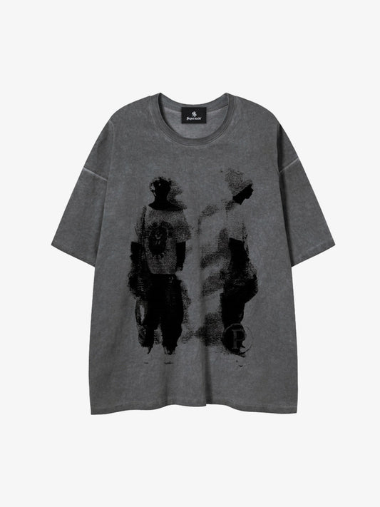Acid-Wash-Figurengrafik-Oversize-T-Shirt