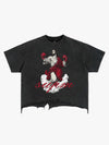 Schwarzes, zerrissenes, übergroßes Cropped-T-Shirt aus Baumwolle mit offenem Saum
