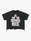 Crop-T-Shirt mit Boxmotiv im Used-Look