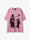 Acid-Wash-Figurengrafik-Oversize-T-Shirt