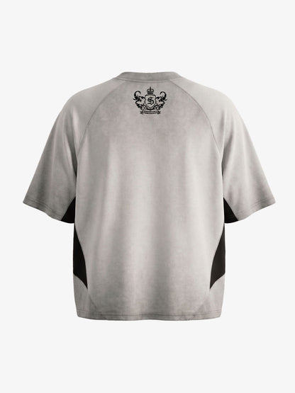 Faux Suede Panel Graphic T-Shirt