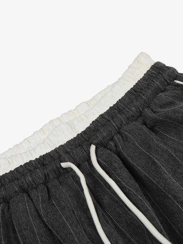 Pinstripe Elastic Waist Wide Leg Pants 