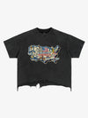USA-Karten-T-Shirt mit zerrissenem Saum
