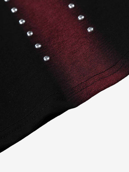 Black Cotton T-Shirt with Red Gradient Panel – Short Sleeve Streetwear Tee