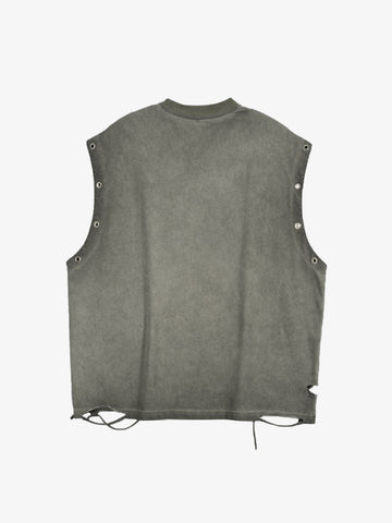 Ripped Graphic Patch Sleeveless Vest - 2632 