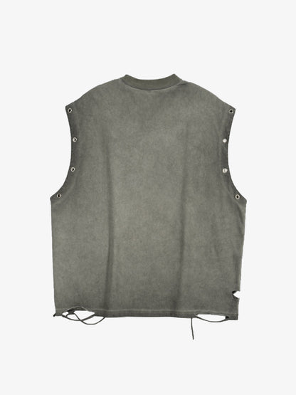 Ripped Graphic Patch Sleeveless Vest - 2632 