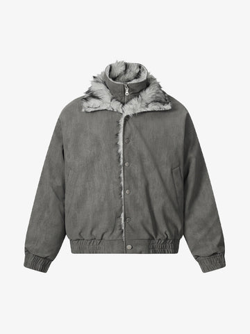 Vintage Dual-layer Collar Fleece-lined Zipper Jacket 