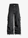 Washed Cotton Multi-Pocket Ruched Cargo Pants 
