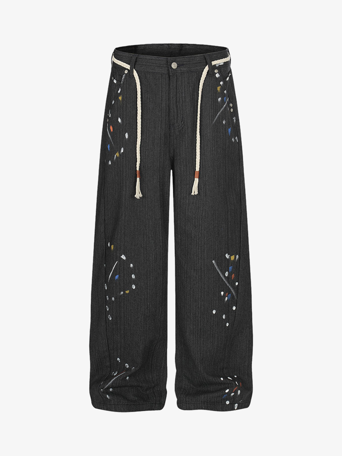Street Contrast Artistic Graffiti Drawstring Jeans 