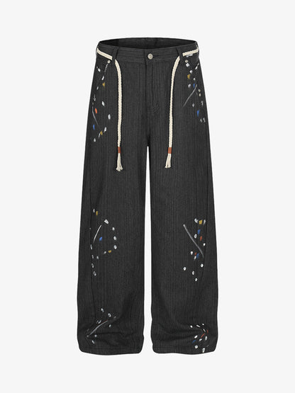 Street Contrast Artistic Graffiti Drawstring Jeans 