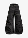 Pleated Panel Curved Leg Cargo Cotton Pants 