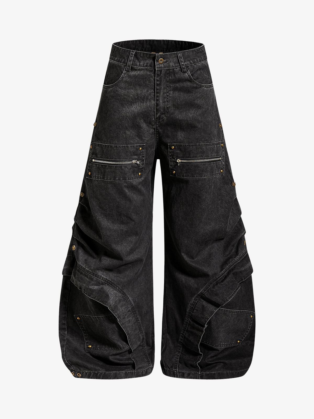 Pleated Panel Curved Leg Cargo Cotton Pants - 2631 