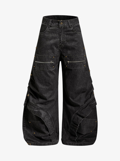 Pleated Panel Curved Leg Cargo Cotton Pants - 2631 