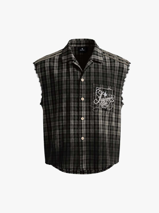 Vintage Punk Distressed Plaid Sleeveless Shirt