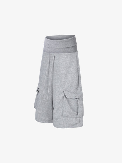 Fleece Cargo Shorts – High-Waisted Wide-Leg Loose Fit Streetwear Shorts