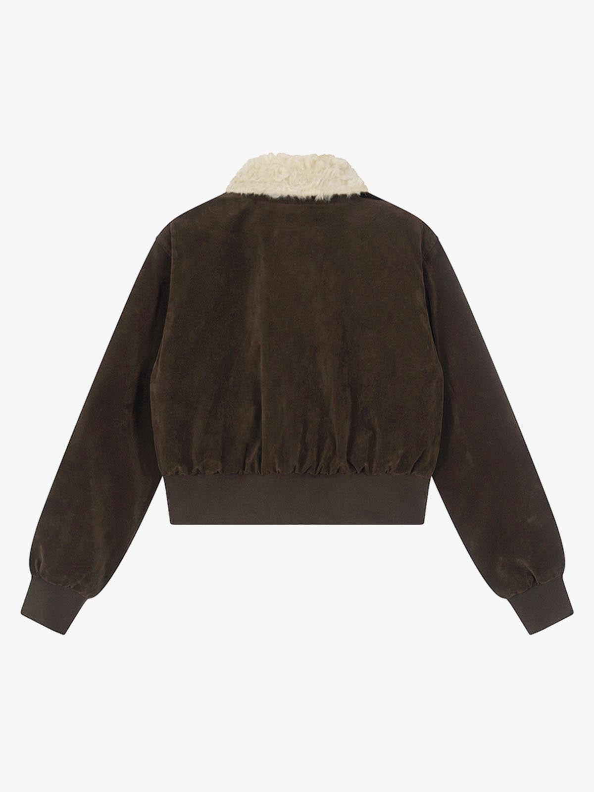 Utility Faux Shearling Collar Suede Look Zip Up Jacket 