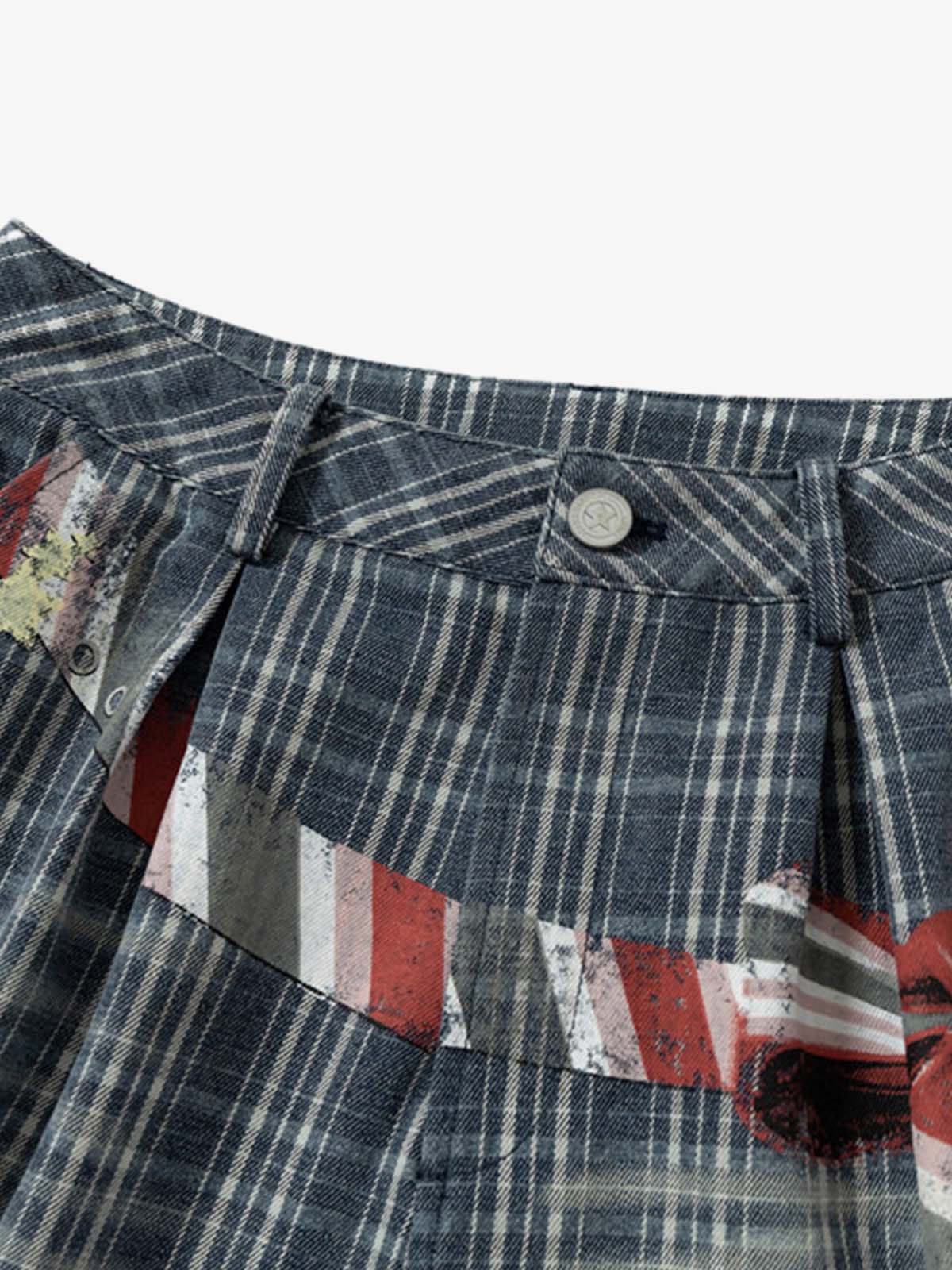 Karierte Cargo-Shorts mit weitem Bein