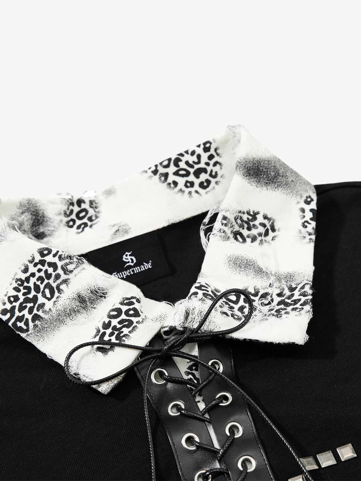 Cotton Polo Shirt with Leopard Print Collar & Cuff Detail