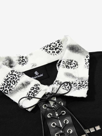 Cotton Polo Shirt with Leopard Print Collar & Cuff Detail