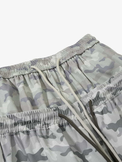 Double Waistband Elastic Waist Camo Side Panel Wide Leg Pants 