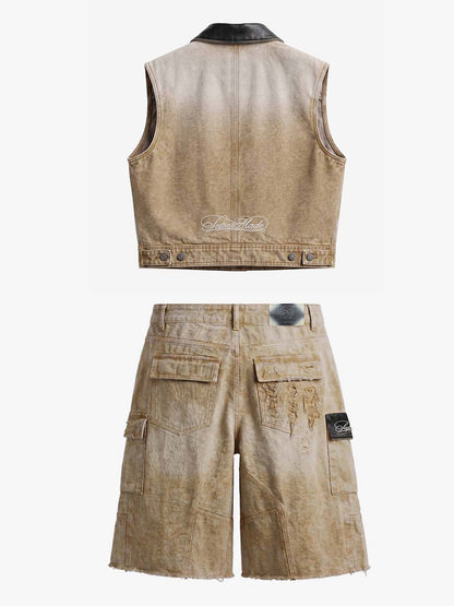 Vintage Washed Distressed Canvas Workwear Cargo Set