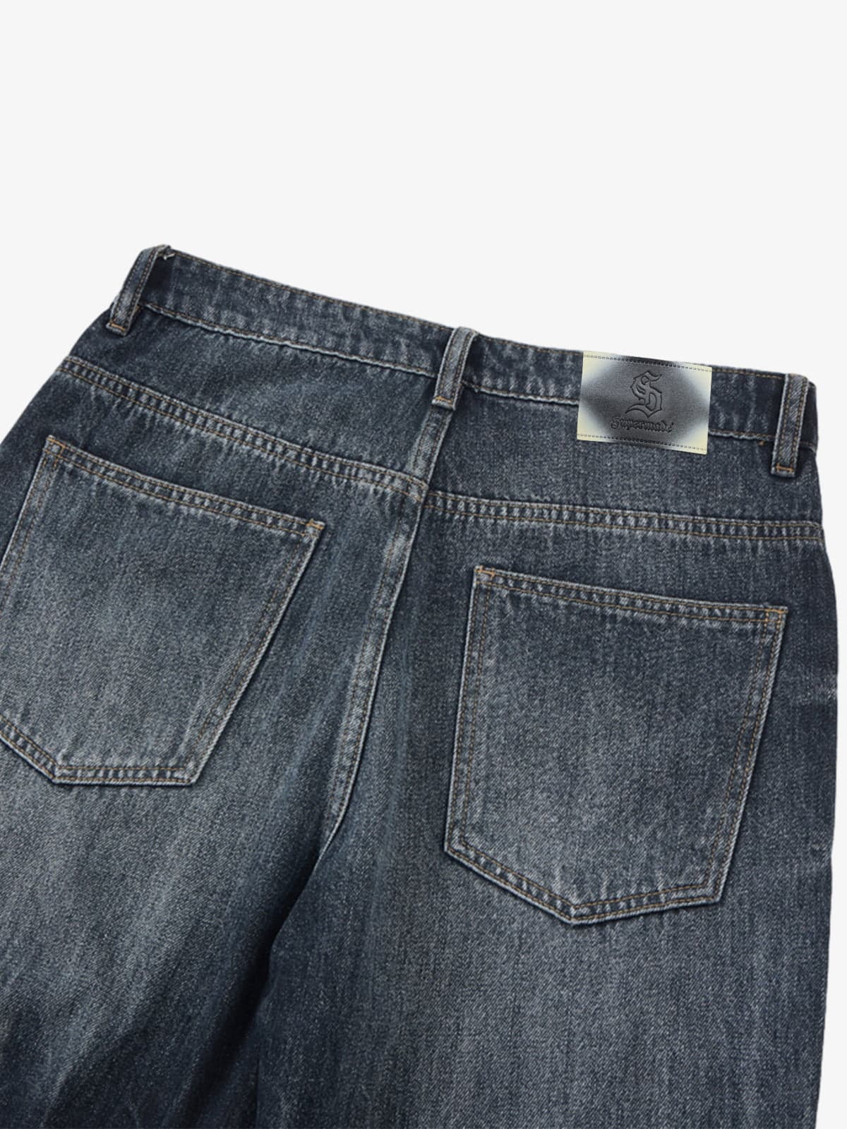 Vintage Distressed Wash Wide Leg Jeans 