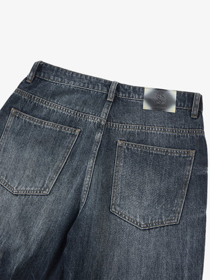 Vintage Distressed Wash Wide Leg Jeans 