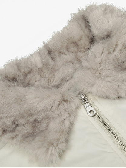 Faux Fur Collar Zipper Padded Bomber Jacket 