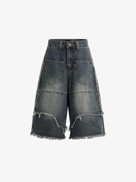 Ausgefranste, mehrlagige Jeans-Shorts mit Einsätzen