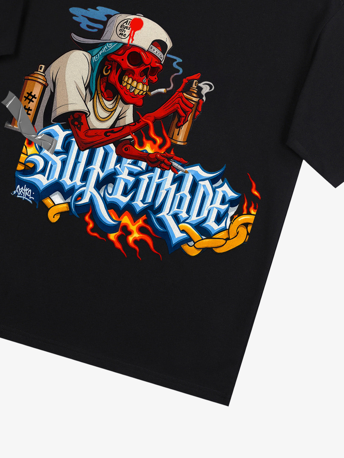 Street Skull Graffiti Artist Flame Flower Font T-Shirt 