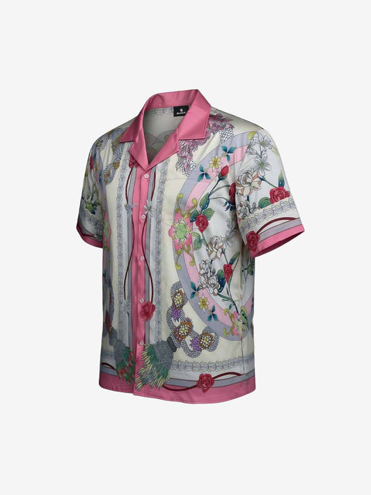 Baroque Floral Satin Cuban Shirt 