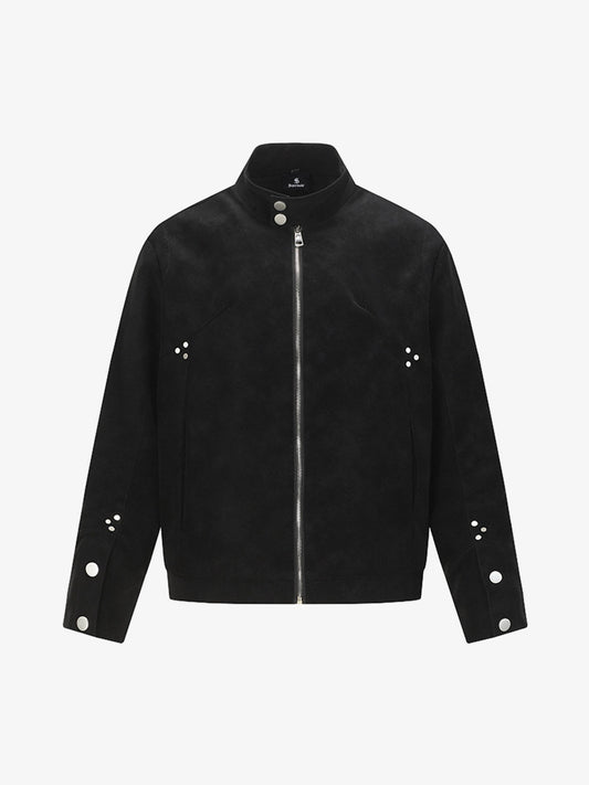 Suede Studded Zip Up Jacket 