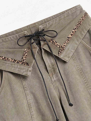 Turned-Waist Utility Wide-Leg Jeans