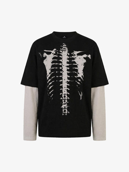 Waffle Knit Skeleton Graphic Layered T-Shirt 
