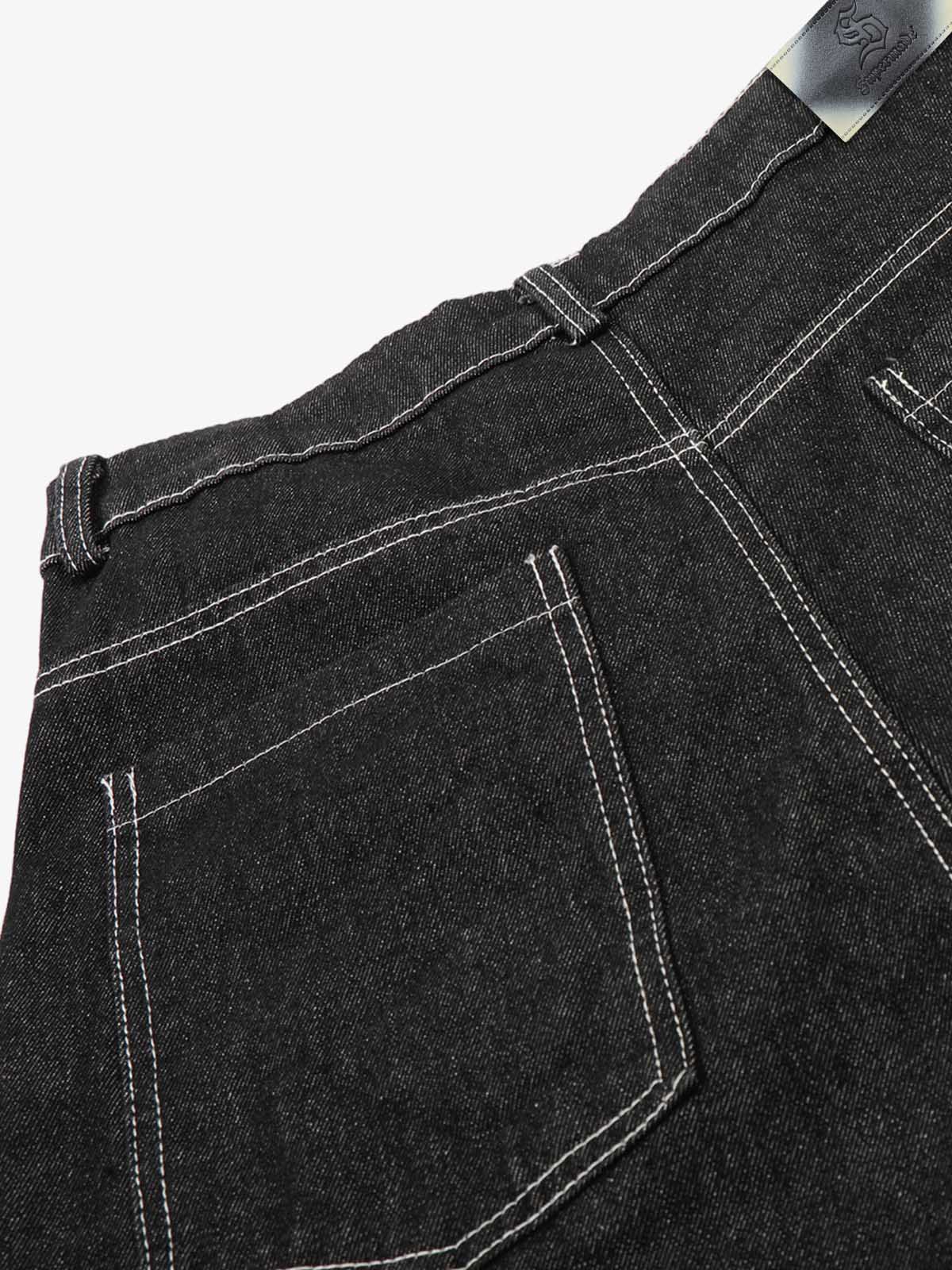 Contrast Stitching Flame Denim Shorts 