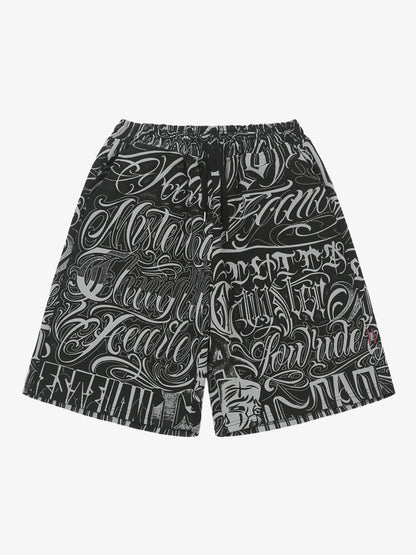 Black & White Graphic Lounge Shorts – Elastic Waist Drawstring Streetwear Shorts